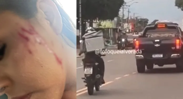 VÍDEO: Em discussão de trânsito, motociclista joga pedra em carro e atinge uma jovem no Alvorada
