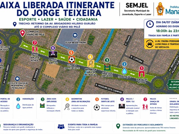 Prefeitura realiza faixa liberada itinerante no Jorge Teixeira e leva esporte, lazer e integração a comunidade da zona Leste de Manaus