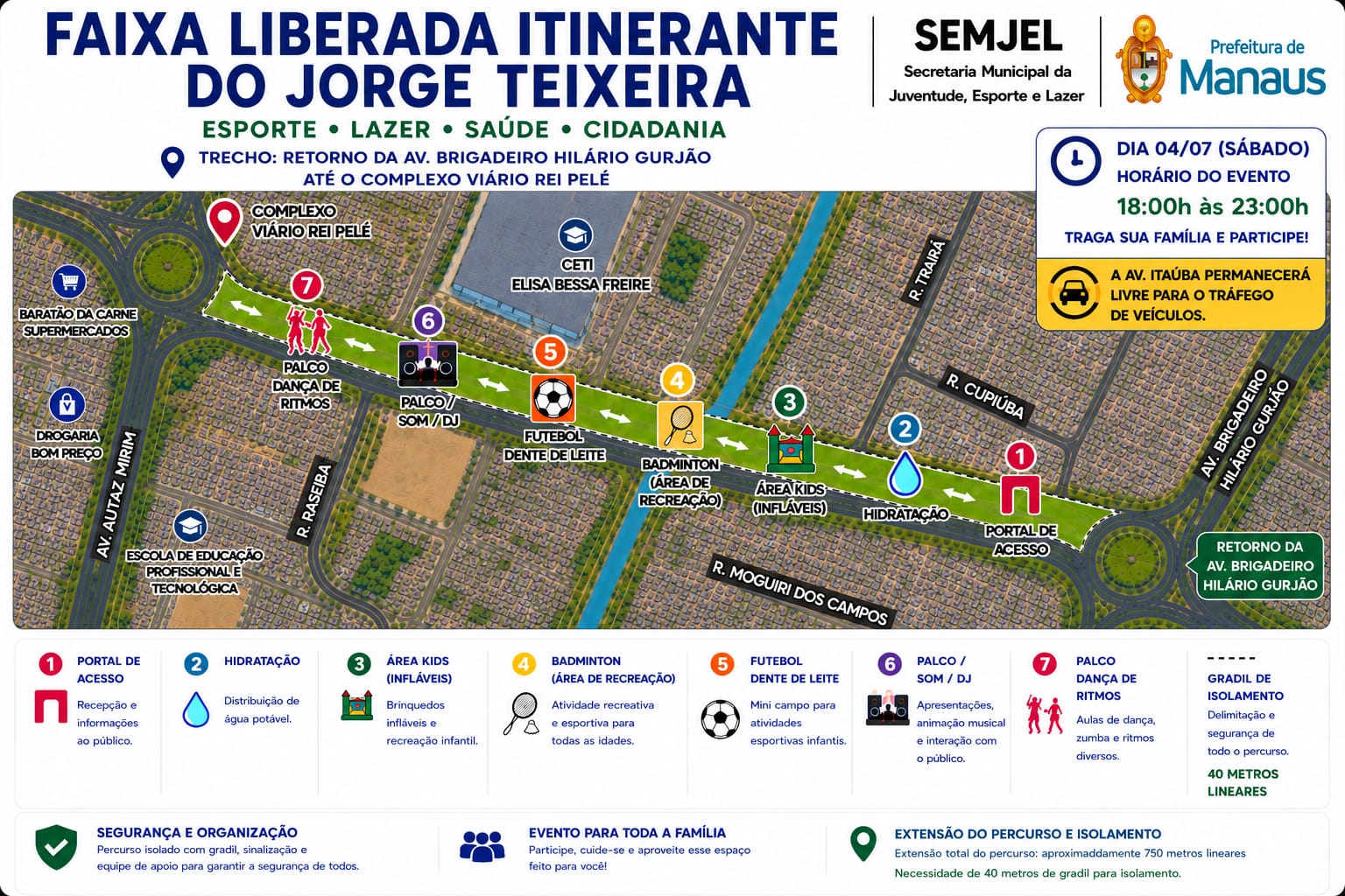 Prefeitura realiza faixa liberada itinerante no Jorge Teixeira e leva esporte, lazer e integração a comunidade da zona Leste de Manaus